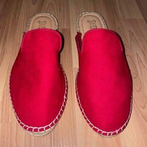 Red suede loafer slides
